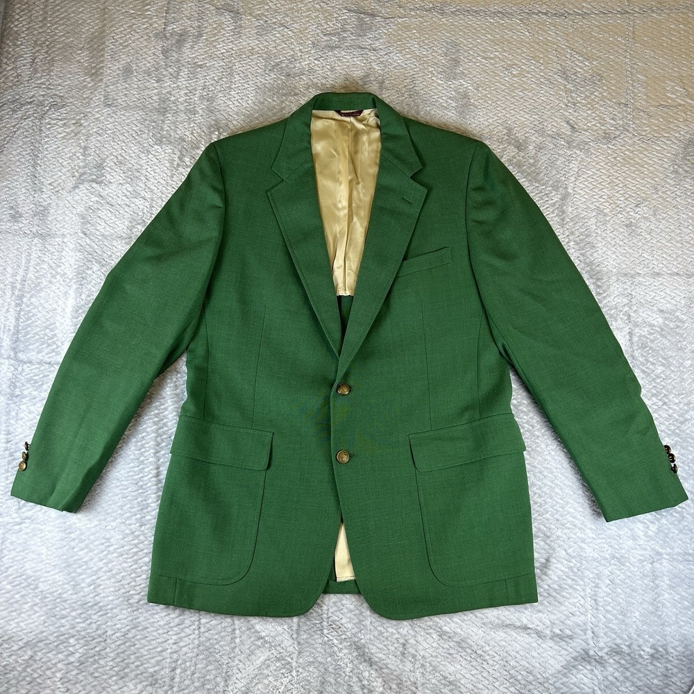 Vintage Cricketeer Green Blazer Mens 44L Brass Buttons Prep Golf USA